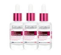 EVOLUDERM - Sérum Concentré Anti-Imperfections - 30ml - 95% d'Ingrédients d'Origine Naturelle - Végan - Lot de 3 x 30ml