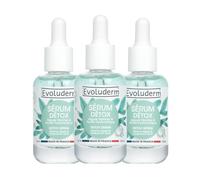EVOLUDERM - Sérum Détox aux Algues Marines et Acide Hyaluronique - 30 ml - 98% d’Origine Naturelle - Végan - Fabrication Française - Lot de 3 x 30 ml