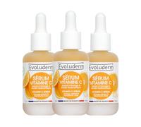 EVOLUDERM - Sérum Eclat à la Vitamine C - 30ml - 98% d’Origine Naturelle - Végan - Fabrication Française - Lot de 3 x 30 ml