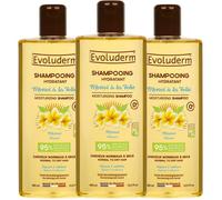 EVOLUDERM - Shampoing Hydratant Monoï à la Folie - 400 ml - 95% d'Origine Naturelle - Fabrication Française - Lot de 3 x 400 ml