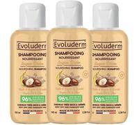 EVOLUDERM - Shampoing Nourrissant Argan Divin - 100 ml - 96% d’Origine Naturelle - Végan - Fabrication Française - Lot de 3 x 100 ml