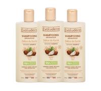 EVOLUDERM - Shampoing Réparateur Délice de Karité - 400 ml - 96% d'Origine Naturelle - Végan - Fabrication Française - Lot de 3 x 400 ml