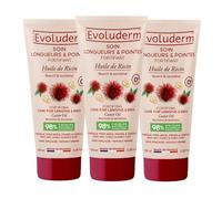 EVOLUDERM - Soin Longueurs & Pointes Fortifiant Huile de Ricin - 100ml - 98% d'Ingrédients d'Origine Naturelle - Lot de 3 x 100ml