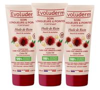 EVOLUDERM - Soin Longueurs & Pointes Fortifiant Huile de Ricin - 100ml - 98% d'Ingrédients d'Origine Naturelle - Lot de 3 x 100ml