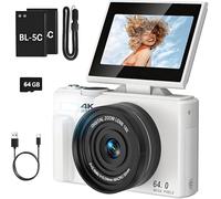 Evoluir Appareil photo numérique 4K, caméra de vlogging 75 MP avec zoom 18x, transfert WiFi, écran rabattable de 3", mise au point automatique, compact pour enfants et débutants, carte SD 64 Go