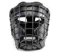 Evolution Casque de boxe en cuir synthétique avec grille en métal pour kickboxing, arts martiaux, MMA, entraînement de boxe, sparring (noir)