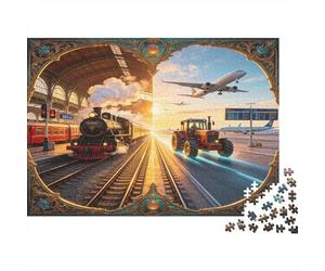 Évolution des Transports Puzzle 1000 Pièces Papier pour Adultes Train Avion Tracteur Scène Jeu de Puzzle 1000 Pièces Détente Décoration Cadeau 38x26cm/1000pcs