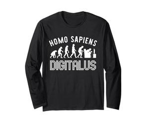 Evolution Nerd Homo Sapiens Digitalus Inscription Gamer Latin Manche Longue