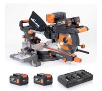 Evolution Power Tools R255SMS-DB-Li Cordless Dual Bevel Sliding Mitre Saw Li-Ion EXT Multi-Material Blade, Cuts Wood Metal Plastic 255mm - 2 x Batteries Included