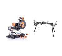 Evolution Power Tools R255SMS-DB+ Scie à onglets coulissante multi-matériaux & Support de scie à onglet Evolution Power Tools Plus - Support compact pliable avec bras extensibles