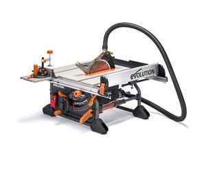 Evolution Power Tools R255TBL+ Scie De Table (Nouvelle Génération Rage 5-S) Lame De Coupe Multi-Matériaux Coupe Bois Métal Plastique, Chanfrein De 45˚, Angle De Coupe En Onglet De +/- 60˚, 1800w