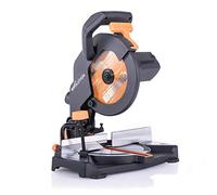 Evolution Power Tools Scie à Onglet Compacte Coupe Multi-Matériaux Lame TCT Incluse Coupe le Bois, le Métal, le Plastique, 45° - 45° Angle de Onglet et 45˚ Angle de Biseau- 1200W, 210mm - R210CMS