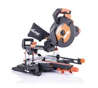 Evolution Power Tools Scie à Onglet Coulissante avec des Caractéristiques PLUS - 0-45˚ Biseau, 50-50˚ Onglet - Coupe Multi-Matériaux - Le Bois, Le Plastique, Le Métal Lame Incluse 255mm - R255SMS+