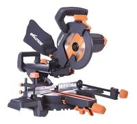 Evolution Power Tools Scie à Onglet Coulissante avec Caractéristiques PLUS - 0-45˚ Biseau, 50-50˚ Onglet - Coupe Multi-Matériaux - Le Bois, Le Plastique, Le Métal Lame Incluse 210mm - R210SMS+