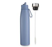Evolution V2a Bouteille d'eau en acier inoxydable isotherme avec 2 bouchons et brosse - 800 ml - Anti-fuite - Pour boissons chaudes et froides - Bleu