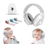 evolutiOne® Casque de protection auditive 2 en 1 pour bébé - Protection contre le bruit - Bandeau et arceau réglable - Âge : 0 à 48 mois - Contenu : 3 bandeaux antidérapants en bleu/rose/gris + sac de