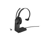 Evolve2 55 UC Mono - Micro-casque - sur-oreille - Bluetooth - sans fil - Suppresseur de bruit actif - USB-A - noir - avec support de chargement -