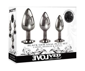 Evolved Black Gem - set plug anal métal - pierre noire - argent