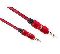 EVOMIND Cable auxiliaire Jack Audio Stereo Male 3,5mm 4 Poles (Micro + Casque) en Nylon et connecteurs plaques Or 1M pour Smartphone, autoradio, Casque, Tablette, Chaine Hi-FI, et Autres - 1M Rouge