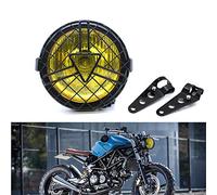 evomosa Phares Avant pour Moto Universel, Lampe Frontale halogène 6'' Avec Couvercle Abat-jour Rétro pour Cafe Racer Bobber Chopper CG125 GN125 (Jaune)