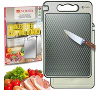 EVONOX Planche à découper double face en acier inoxydable pour cuisine, légère, passe au lave-vaisselle, facile à nettoyer, non toxique, bords antidérapants, grande planche à découper en paille de blé