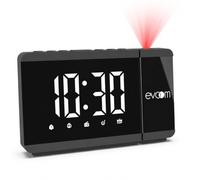 EVOOM - Slim UP EV304571 - Réveil projecteur + 1 Port USB - Projection Lumineuse rotative, 2 alarmes programmables, Fonction Snooze et Radio - Noir