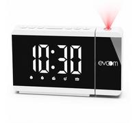 EVOOM - Slim UP EV304588 - Réveil projecteur + 1 Port USB - Projection Lumineuse rotative, 2 alarmes programmables, Fonction Snooze et Radio - Blanc