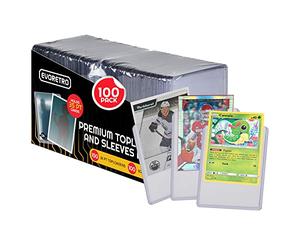EVORETRO Lot de 100 porte-cartes TopLoader 35PT et lot de 100 pochettes souples pour cartes à collectionner, cartes Pokémon, cartes YugiOh, cartes de sport, MTG