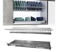 Evotrade Égouttoir à vaisselle en acier inoxydable à encastrer avec ressorts réglables - pour meuble mural - Kit avec ramassage de gouttes et grille de verres (pour module 90 cm)