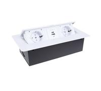 EVOTRADE Multiprise encastrée avec 2 prises SCHUKO + 2 prises USB (A+C), câble de 1,5 m - Pour bureau, salle de réunion, plan de travail - Couleur blanche