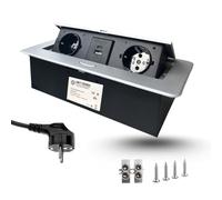 EVOTRADE Multiprise encastrée avec 2 prises SCHUKO + 2 prises USB Câble de 3 mètres pour bureau, salle de réunion, plan de travail (aluminium)