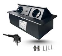 EVOTRADE Multiprise encastrée rétractable avec 2 prises SCHUKO + 2 prises USB Câble de 1,5 mètres pour bureau, salle de réunion, plan de travail (noir)