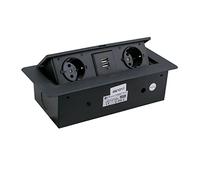 EVOTRADE Multiprise encastrée rétractable avec 2 prises SCHUKO + 2 prises USB Câble de 3 mètres pour bureau, salle de réunion, plan de travail (noir)