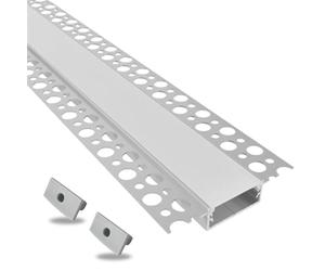 Evotrade - Profil LED XL en aluminium encastré pour plaques de plâtre longueur 2 mètres avec diffuseur lumière continue et bouchons - Idéal pour bandes LED Max 27 mm - pour intérieur (Flat XL + 2