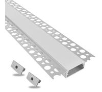 Evotrade - Profil LED XL en aluminium pour plaques de plâtre rétractables longueur 2 mètres avec coque lumière continue et bouchons - Idéal pour bandes LED Max 27 mm - pour intérieur (plat XL + 2
