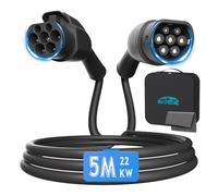EVPEIWE Câble de Recharge Extension Type 2 pour Voiture Électrique, 22KW/32A Triphasé, 5 Mètres, avec Verrou de Sécurité, Compatible avec Tous BEV & PHEV Port IEC-62196 Type 2
