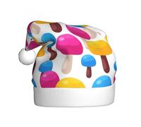EVSvcxz Chapeau de fête de Noël unisexe imprimé champignons colorés de dessin animé, bonnet de Père Noël fantaisie pour adultes, chapeau d'hiver en peluche