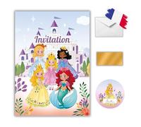 EVTI 10 Carte d’invitation pour Anniversaire fille thème Princesses, Kit invitations Belle Raiponce créatif en français, Cartes anniversaire à gratter Banche-Neige