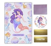 EVTI 10 Carte d’invitation pour Anniversaire fille thème Sirène, Kit invitations Mermaid créatif en français, Cartes anniversaire à gratter Marine mythique