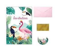 EVTI 10 Carte d’invitation pour Anniversaire fille thème Tropical, Kit invitations flamant rose créatif en français, Cartes anniversaire à gratter estivale et exotique