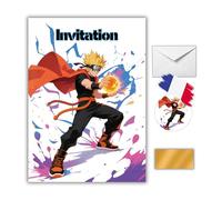 EVTI 10 Cartes d’invitation anniversaire thème Naruto, invitations manga à gratter pour garçon et fille, carte anniversaire fête enfant ninja avec enveloppes