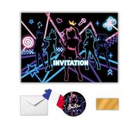 EVTI 10 Cartes d'Invitation Anniversaire thème Kpop, Invitations Anniversaire Karaoké party à gratter fille en Français, Invitation Néon créative à Gratter avec enveloppe
