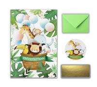 EVTI 10 Invitation Anniversaire safari, carte invitation en français jungle, kit créatif anniversaire enfants, invitation à gratter pour garçons et filles