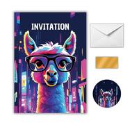 EVTI Carte invitation anniversaire enfant thème Lama, Invitation anniversaire à gratter Alpaga pour Garçon et Fille, Anniversaire enfant Fête lama avec enveloppe