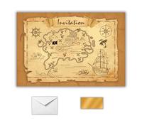 EVTI Cartes d’invitation anniversaire à gratter Thème Chasse au trésor, Invitations Anniversaire Pirate pour fille et garçon en Français, Cartes créative mixte à Gratter avec enveloppe