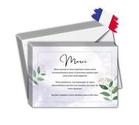 EVTI Lot de 50 cartes de remerciement décès avec enveloppes incluses, message de gratitude sobre, papier épais et élégant, fabriqué en France, modèle feuillage
