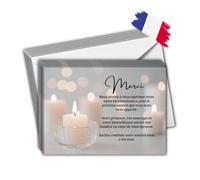 EVTI Lot de 50 cartes de remerciement décès avec enveloppes incluses, message de gratitude sobre, papier épais de qualité, fabriqué en France, modèle bougie