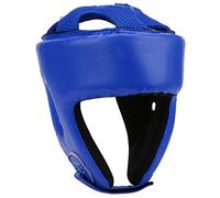 EVTSCAN Casque de Boxe Casque de Boxe Cuir PU Réglable Protège-tête Sanda Kickboxing Formation Défense MMA Couvre-Chef(L-Bleu)