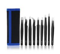 EVTSCAN Lot de 9 pinces antistatiques en acier inoxydable avec sac à outils, pour la manipulation de précision des composants électroniques SMD, la fabrication de bijoux, la réparation de montres