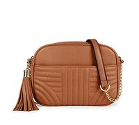 EVVE Sac à bandoulière matelassé pour femme - Élégant sac d'appareil photo avec pompon - Sac à main léger de taille moyenne, peau, Taille unique